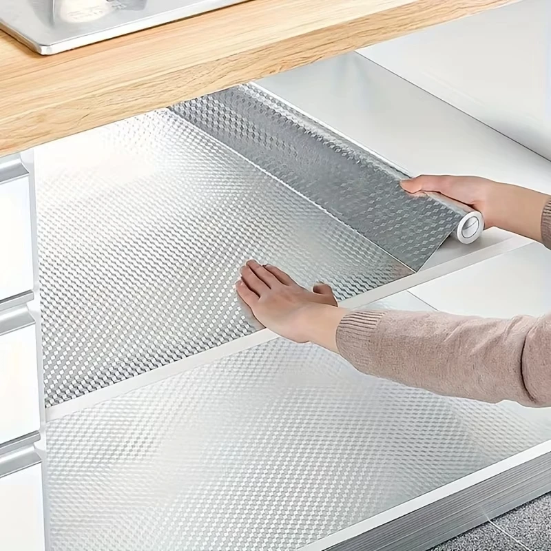 3M Kitchen Stickers Self-Adhesive Aluminum Foil Anti-Oil Waterproof Wallpaper For Countertops Drawers Cabinets Shelves Line - الصورة 2