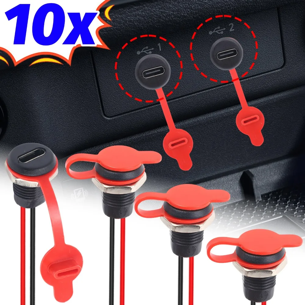 Type-C Car Charging Connector 3A 5V 2-Pin Bare Wire PVC Waterproof Female Socket with Nut Lock for Automotive Home Smart Devices