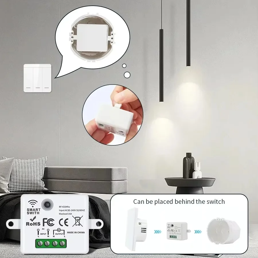 RF 433MHz Wireless Remote Control Switch Smart Home 110V 220V 10A Mini Controller Relay ON/OFF Transmitter Wall Light Switches - الصورة 3