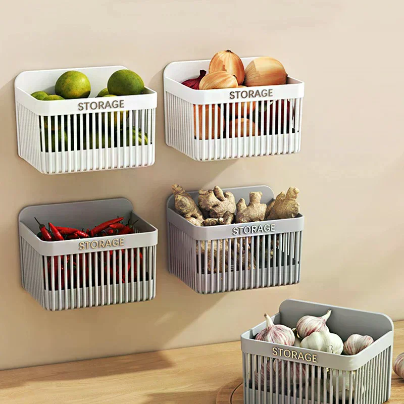 Wall Mounted Kitchen Storage Basket Bathroom Shelf Durable Storage Of Spices Garlic Onions And Vegetables High Quality - الصورة 3