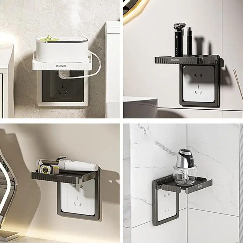 Plastic Socket Mobile Phone Charging Holder Punch-free Wall-mounted Socket Storage Racks Sturdy Wall Outlet Shelf Kitchen - الصورة 4